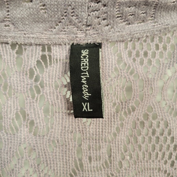 Sacred Threads sz XL Cardigan Gray Cotton Lace Open Front Cottagecore Lagenlook - Picture 3 of 10